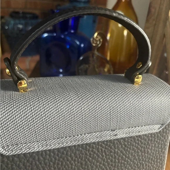 TOUS MINI TOP HANDLE CROSSBODY PURSE LUXURY BLACK AND GRAY FAUX LEATHER - Picture 6 of 12